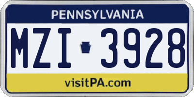 PA license plate MZI3928