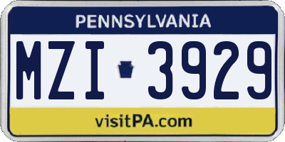 PA license plate MZI3929