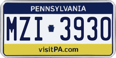 PA license plate MZI3930