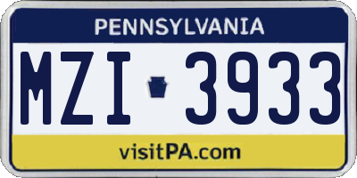 PA license plate MZI3933