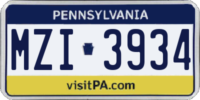 PA license plate MZI3934