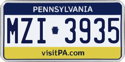 PA license plate MZI3935