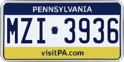 PA license plate MZI3936