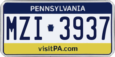PA license plate MZI3937