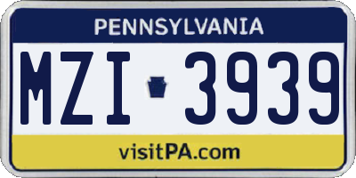 PA license plate MZI3939