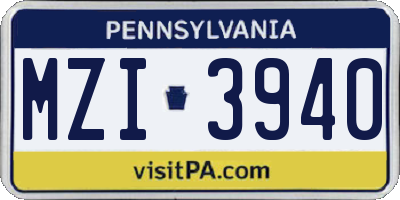 PA license plate MZI3940