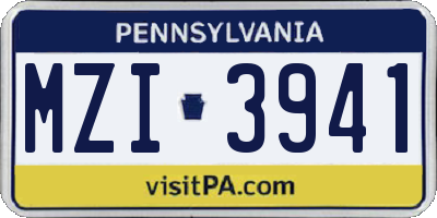 PA license plate MZI3941