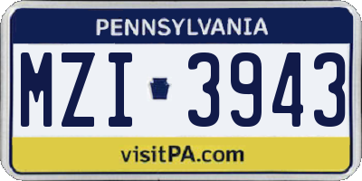 PA license plate MZI3943