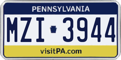 PA license plate MZI3944