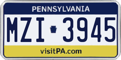 PA license plate MZI3945