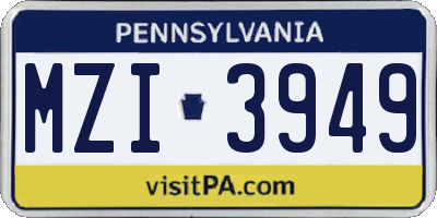 PA license plate MZI3949