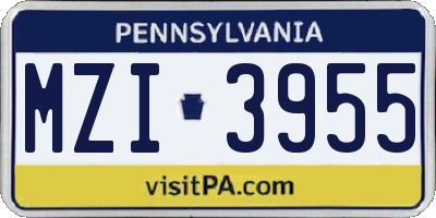 PA license plate MZI3955