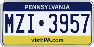 PA license plate MZI3957