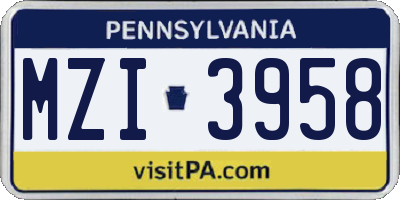 PA license plate MZI3958