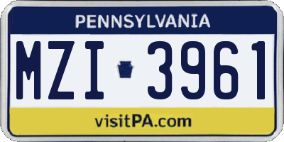 PA license plate MZI3961