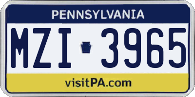 PA license plate MZI3965