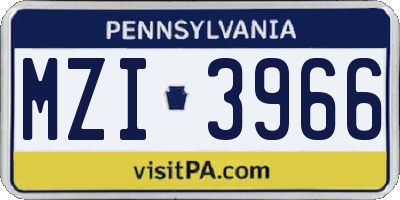 PA license plate MZI3966