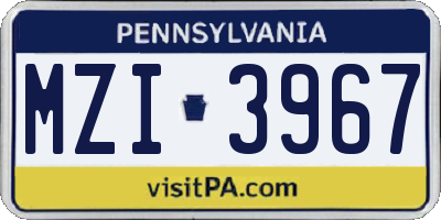 PA license plate MZI3967