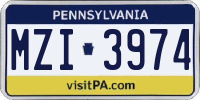 PA license plate MZI3974