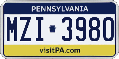 PA license plate MZI3980