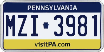 PA license plate MZI3981
