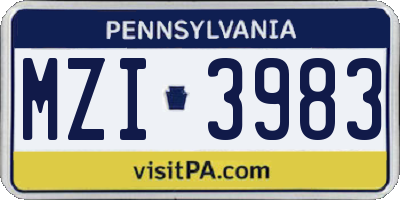 PA license plate MZI3983