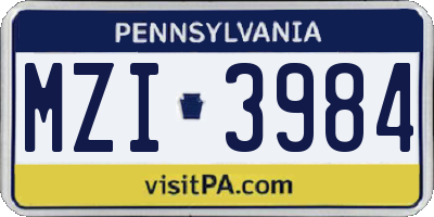 PA license plate MZI3984