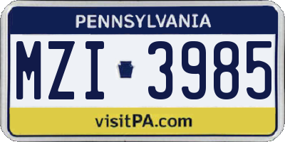 PA license plate MZI3985