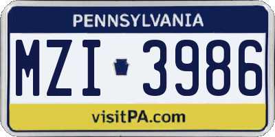 PA license plate MZI3986