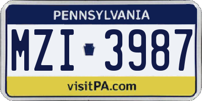 PA license plate MZI3987
