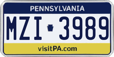 PA license plate MZI3989