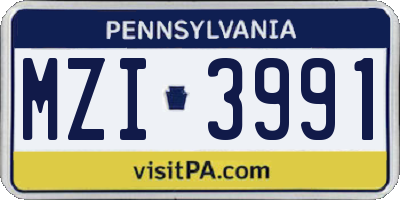 PA license plate MZI3991