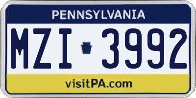 PA license plate MZI3992