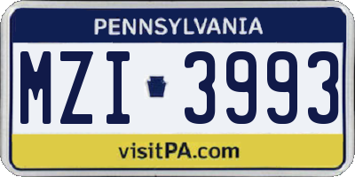 PA license plate MZI3993