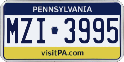 PA license plate MZI3995