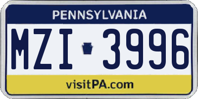 PA license plate MZI3996