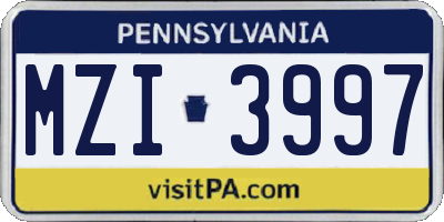 PA license plate MZI3997