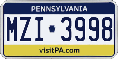 PA license plate MZI3998