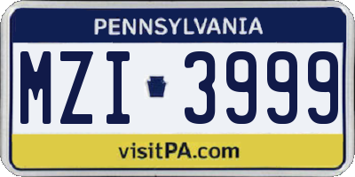PA license plate MZI3999