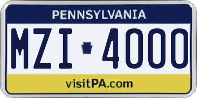 PA license plate MZI4000
