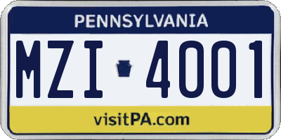 PA license plate MZI4001