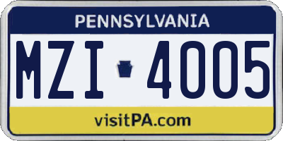PA license plate MZI4005