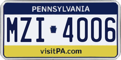 PA license plate MZI4006