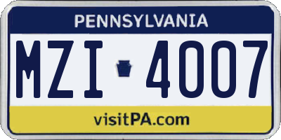 PA license plate MZI4007