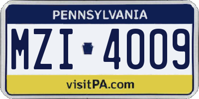 PA license plate MZI4009