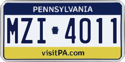 PA license plate MZI4011