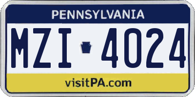 PA license plate MZI4024