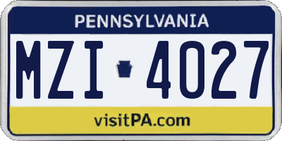PA license plate MZI4027