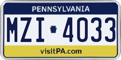 PA license plate MZI4033