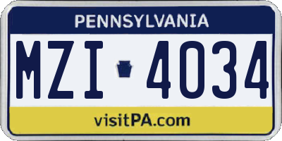 PA license plate MZI4034